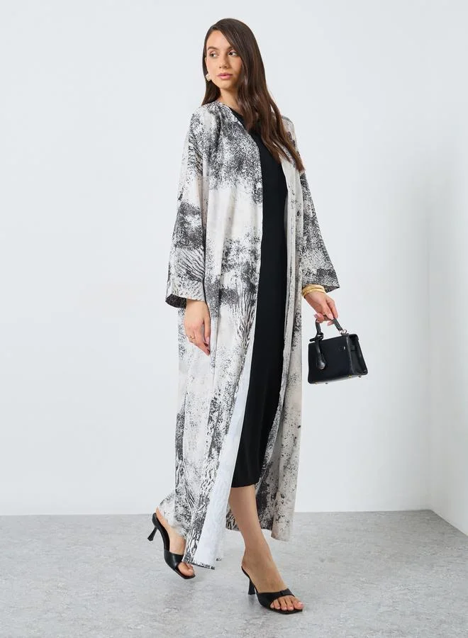 تايك تو Take Two Leopard Print Open Front Abaya
