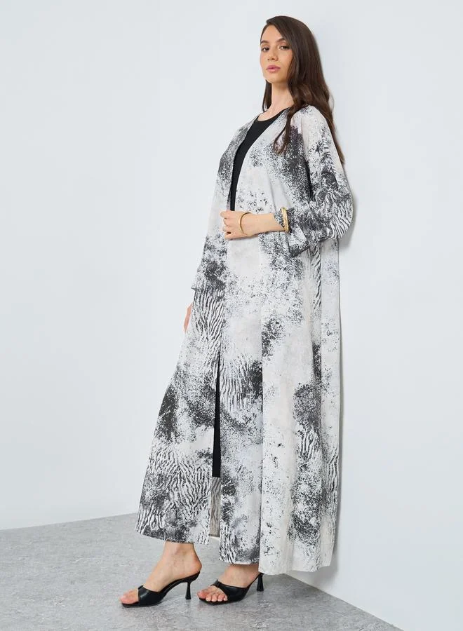 تايك تو Take Two Leopard Print Open Front Abaya