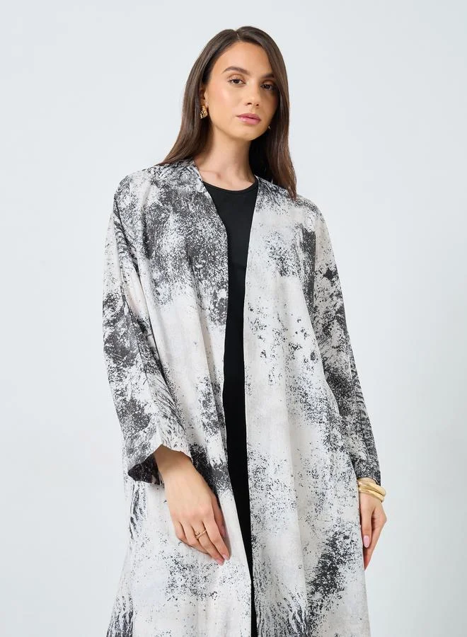 تايك تو Take Two Leopard Print Open Front Abaya