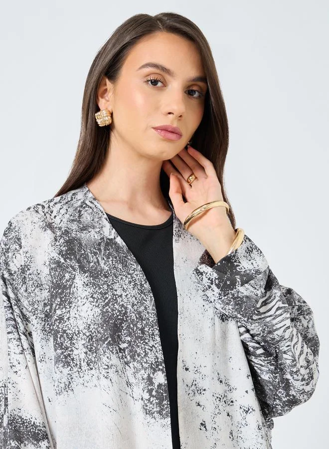 تايك تو Take Two Leopard Print Open Front Abaya