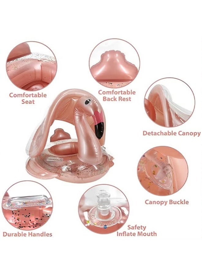 EETU Baby Pool Float With Canopy,Kids Inflatable Swimming Ring,Infant Pool Floaties Swim Pool Ring With Sunshade And Seat,Summer Activity Outdoor Water Bath Toys For Girls Boys 1-6 Year,Gold Flamingo - Image 4