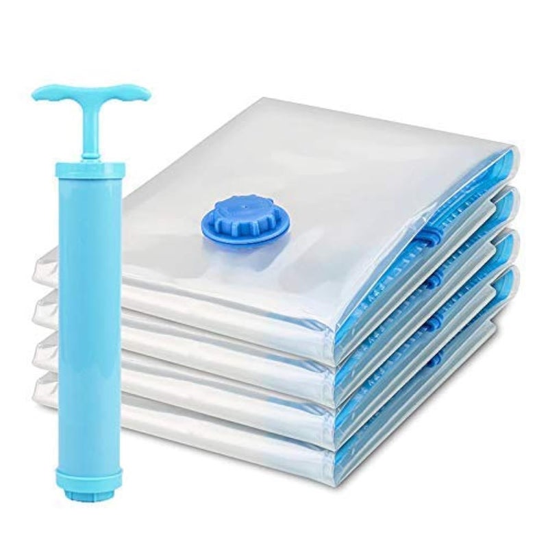 SCILLA Reusable Vacuum Space Saver Bags Ziplock Storage Compression Bag for Home Travel Quilts with Compact Hand Pump 2 Medium Size 59cm x 49cm 2 Large Size 79cm x 59cm Pack of 4 Bags - Image 1
