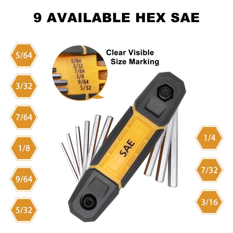 MULWARK 17pcs Folding Allen Wrench Set | Metric & Standard SAE - Key Tool 2 Pack Portable Hex for Basic Home Repair and General Applications - Image 3