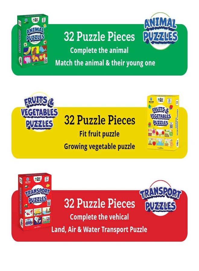 GiniMini Combo Set of 3 Jigsaw Puzzles for Kids | 2-Piece Animals, Transport, Fruits & Vegetables Puzzles | Educational Toy for Cognitive Development | Fine-Motor Skills | Age 1, 2 & Above - Image 2
