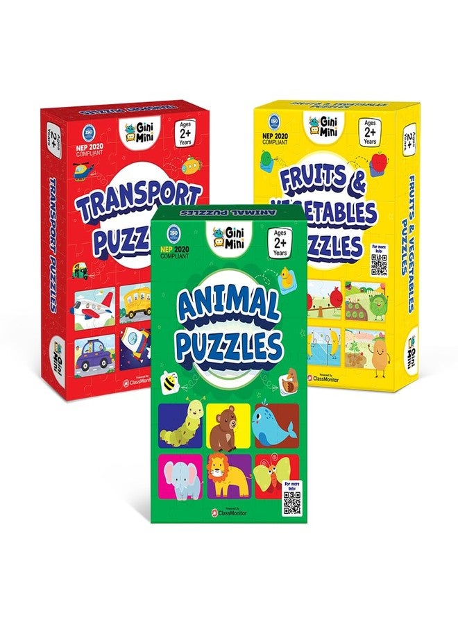 GiniMini Combo Set of 3 Jigsaw Puzzles for Kids | 2-Piece Animals, Transport, Fruits & Vegetables Puzzles | Educational Toy for Cognitive Development | Fine-Motor Skills | Age 1, 2 & Above - Image 1