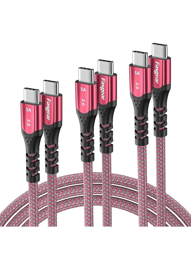 Fasgear 100W Usb C To Usb C Cable 3 Pack 50Cm Plus 1M Plus 1.8M Pd Qc 5A Fast Charging Usb 2.0 Type C Charger Cords Braided Compatible For Macbook Pro Huawei Matebook Ipad Air Mini 2022 Galaxy S20 Pixel 5 Red  - Image 1