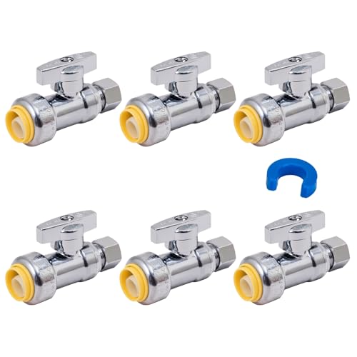 SUNGATOR Straight Stop Valve, 6-Pack SUNGATOR Straight Water Shut Off Valve 1/2 x 3/8 Inch Compression, Toilet Water Shutoff, 1/4 Turn, No Lead Brass Push-to-Connect Plumbing Fittings for PEX Pipe, Copper,CPVC - Image 1