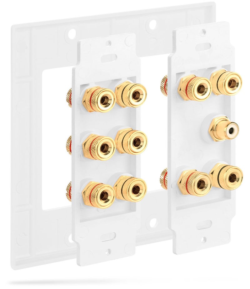 Fosmon (2-Gang 5.1 Surround Distribution) Home Theater Wall Plate - Premium Quality Gold Plated Copper Banana Binding Post Coupler Type Wall Plate for Speakers and RCA Jack for Subwoofer (White) - Image 5