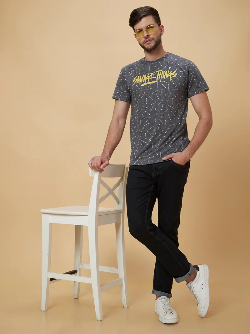 Globus Men Black Printed Cotton T-shirt