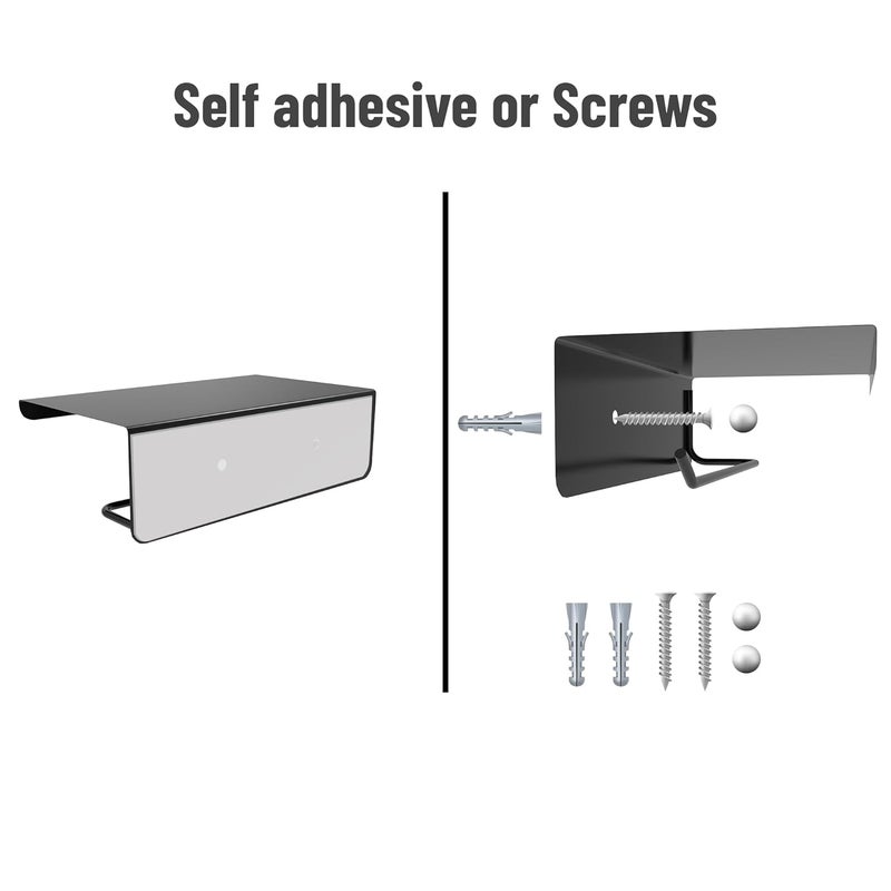 ACHRO Self Adhesive and Wall Mount Black Stainless Steel Toilet Paper Holder with Mobile Stand Tissue Paper Holder with Shelf Toilet Paper Roll Holder for Bathroom Bathroom Accessories with - Image 2
