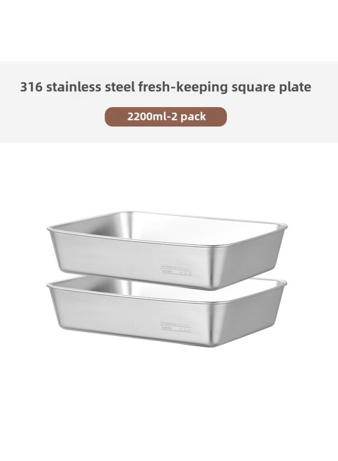 316 Stainless Steel Preservation Box Fruit Box Lunch Box Refrigerator Sealed Box Thickened Finishing Storage Box Freezer Box-Specifications:2200ml-2 Piece Set [without Cap]  - Image 1