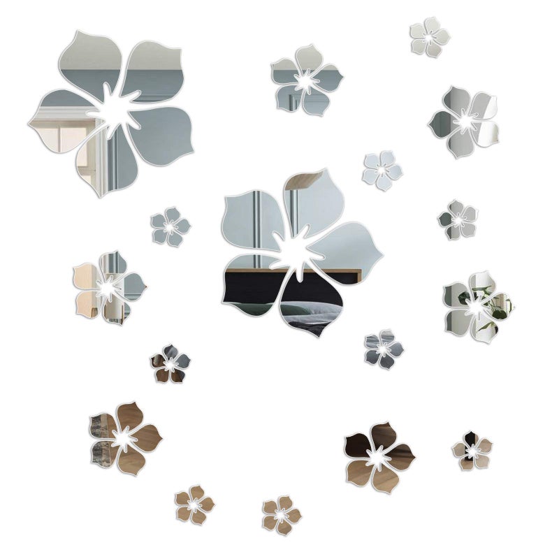 Philbinden Philbinden Acrylic Mirror Floral Wall Stickers Self Adhesive Mirror Wall Decor Removable Mirror Decor 3D Flower DIY Wall Sticker for Living Room Bedroom Bathroom Silver 
