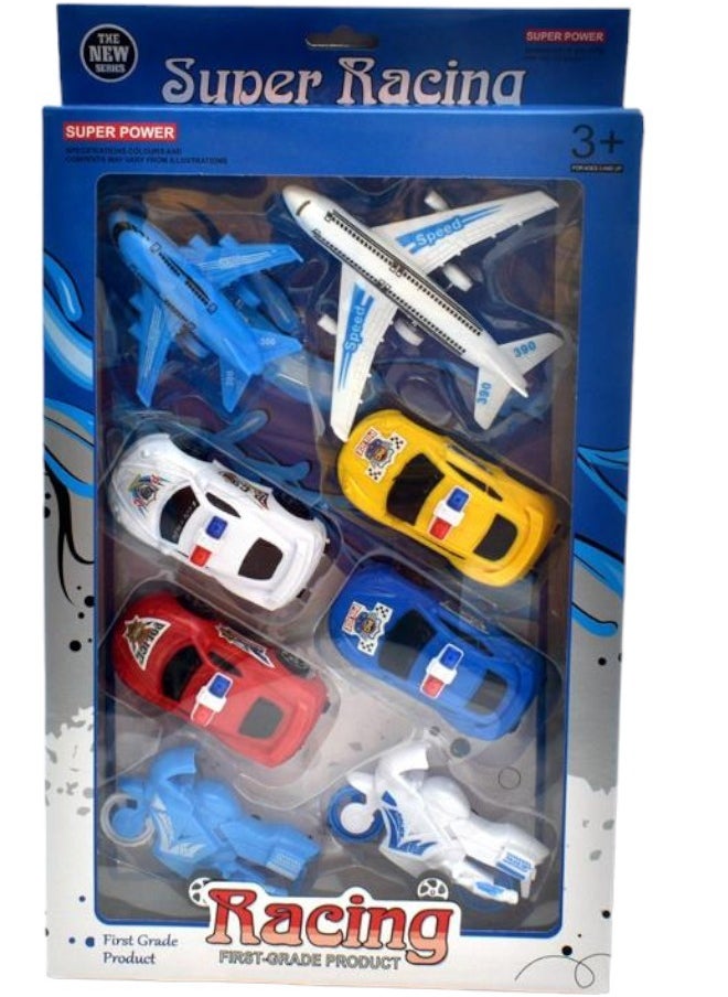 Rally Pull Back Racing Toy Set Airplanes Racing Cars Racing Bikes For Kids Toy Playset  - Image 1