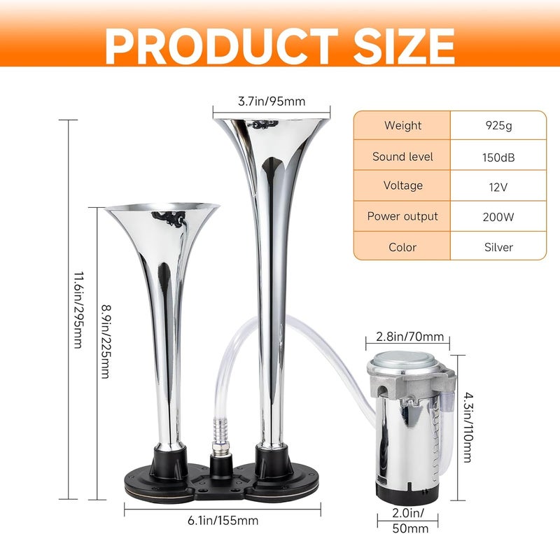 AOLIHAN مجموعة بوق القطار AOLIHAN للشاحنات، بوق هواء سيارة فائق الصوت 12V 150db - Image 4
