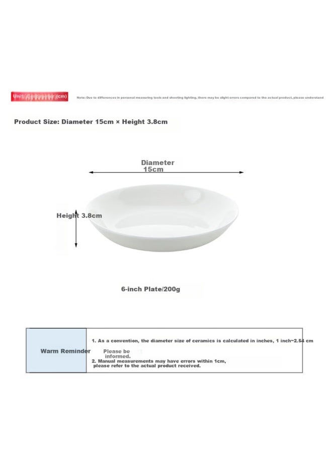 Sky Top Bone China Deep Plate Sauce Dish Pure White Household Bone China Tableware Set 6-inch Dinner Plate 4 Pieces - Image 1