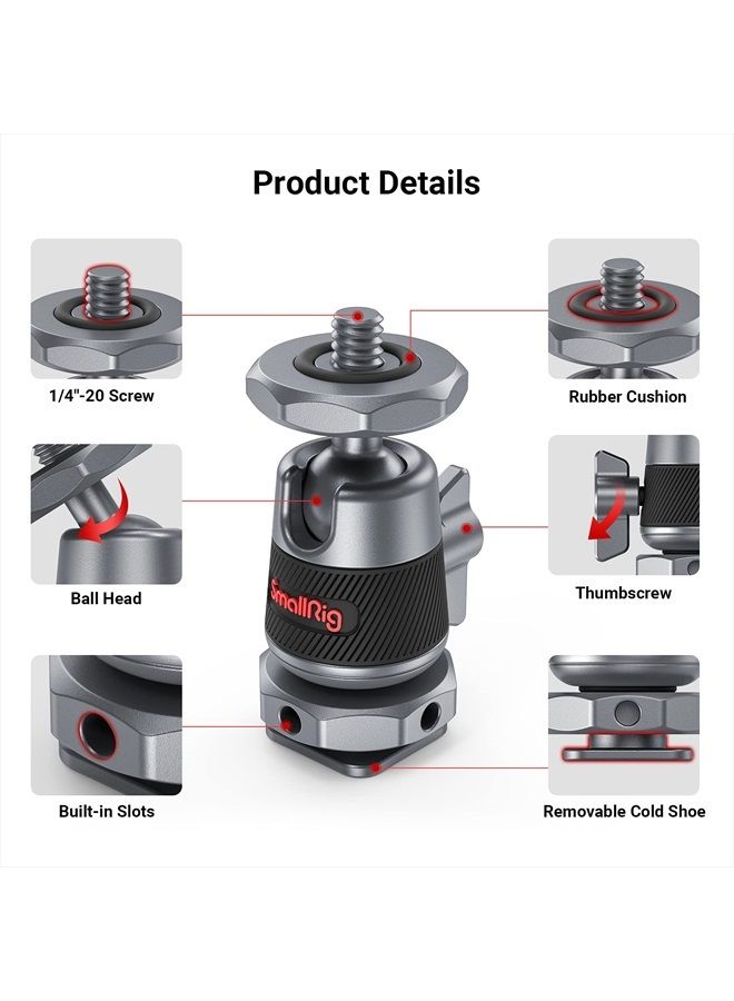SmallRig Mini Ball Head (2 Pack) with 1/4" Screw and Removable Shoe Mount, 360 Degree Rotatable Aluminum Tripod Head for Camera Tripods Monopods Camcorder Light Microphone, Max. Load 3.3 lbs 2948 - Image 2