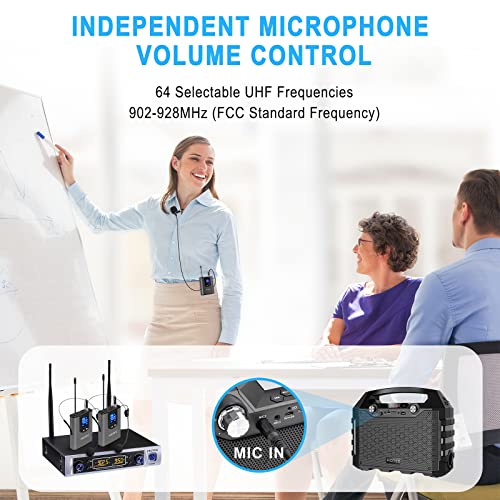 HOTEC UHF Wireless Microphone System with Dual Lapel/Lavalier and Headset Microphones Over PA, Mixer, Speaker, Karaoke Machine for Church, Training, Classroom, Interview (H-K25) - Image 2