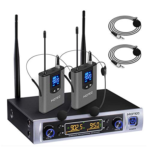 HOTEC UHF Wireless Microphone System with Dual Lapel/Lavalier and Headset Microphones Over PA, Mixer, Speaker, Karaoke Machine for Church, Training, Classroom, Interview (H-K25) - Image 1