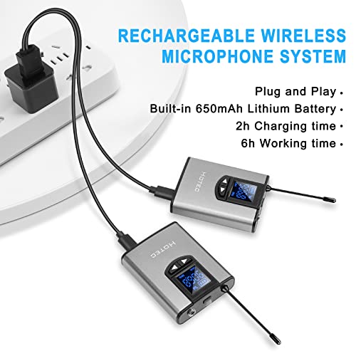 HOTEC UHF Wireless Microphone System with Dual Lapel/Lavalier and Headset Microphones Over PA, Mixer, Speaker, Karaoke Machine for Church, Training, Classroom, Interview (H-K25) - Image 5