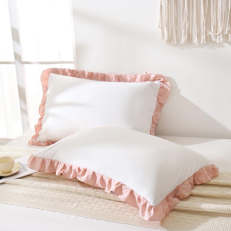 Merryword Pink Pillow Shams White and Pink Reversible Standard Pillowcases Cute Pillow Cover Set of 2 Soft Shabby Chic Ruffled Pillowcases 2 Pack (Queen (20''x30'')  White Pink) - Image 2