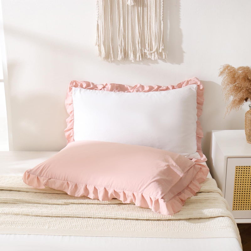 Merryword Pink Pillow Shams White and Pink Reversible Standard Pillowcases Cute Pillow Cover Set of 2 Soft Shabby Chic Ruffled Pillowcases 2 Pack (Queen (20''x30'')  White Pink) - Image 4