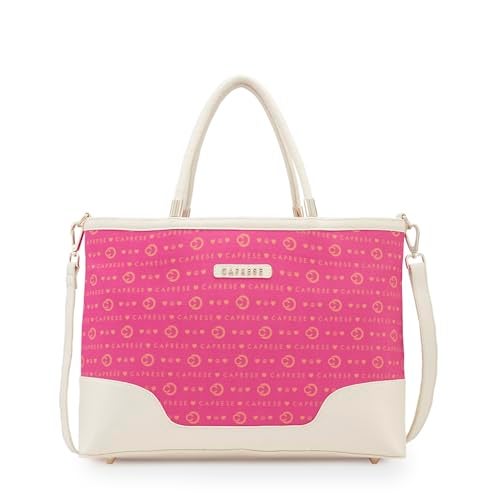 Caprese Peace Tote Bag, Large | Stylish Handbag for Women with Laptop Compartment | Spacious, Versatile Office & Daily Essentials Tote | Detachable Sling Strap, Multiple Organizational Pockets (Pink) - Image 1