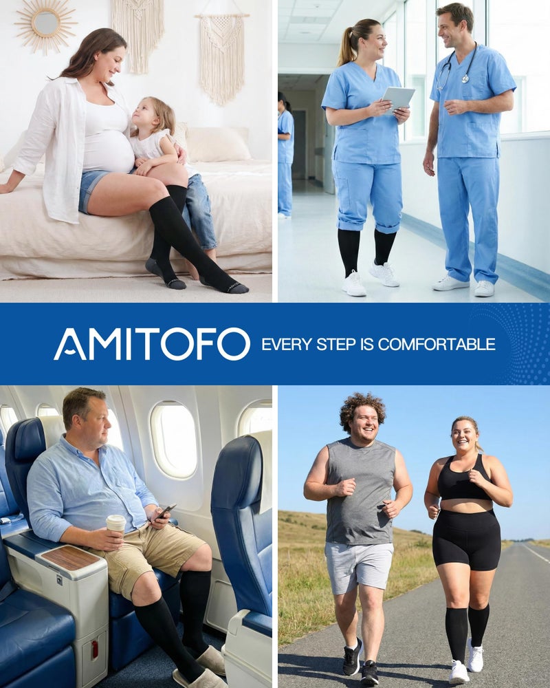 AMITOFO Wide Calf Compression Socks Women & Men (S-7XL)ï¼š Plus Size 15-20mmHg Medical Support Stockings, for Nurses, Pregnancy, Edema, Flying, Travel â€“ Seamless Toe(Black-2XL) - Image 5