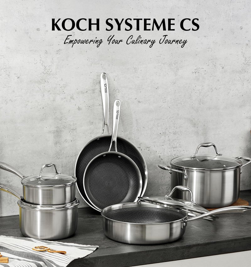 KOCH SYSTEME CS Triply Stainless Steel Cookware Set 10 Piece, Nonstick Hybrid Stainless Steel Pots and Pans Set, Kitchen Cookware Set with Honeycomb Interior, 18/10 Steel, Induction Compatible - Image 2