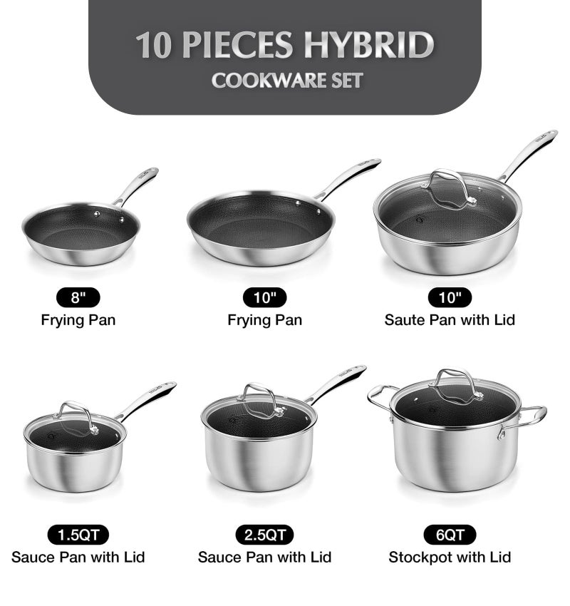 KOCH SYSTEME CS Triply Stainless Steel Cookware Set 10 Piece, Nonstick Hybrid Stainless Steel Pots and Pans Set, Kitchen Cookware Set with Honeycomb Interior, 18/10 Steel, Induction Compatible - Image 5