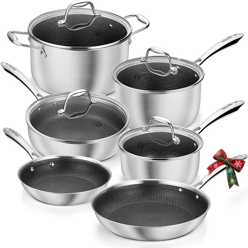 KOCH SYSTEME CS Triply Stainless Steel Cookware Set 10 Piece, Nonstick Hybrid Stainless Steel Pots and Pans Set, Kitchen Cookware Set with Honeycomb Interior, 18/10 Steel, Induction Compatible - Image 1