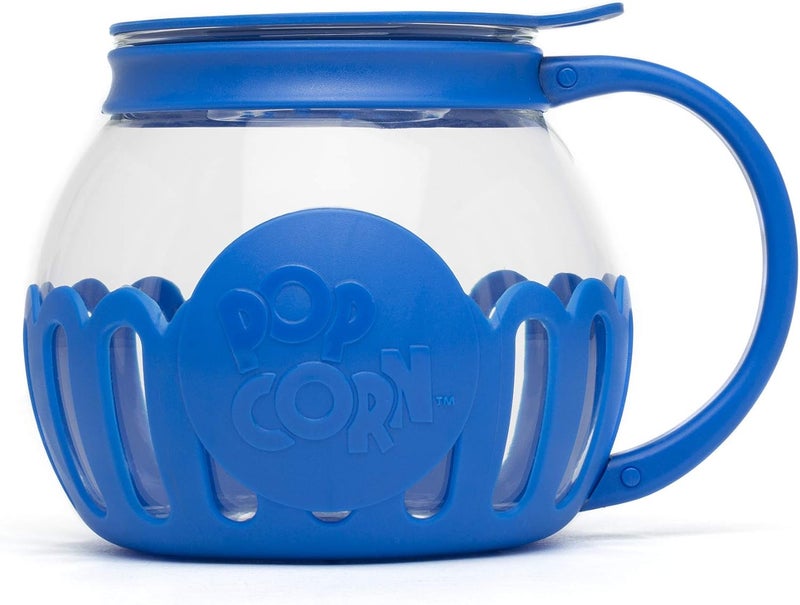 Ecolution Patented Micro-Pop Microwave Popcorn Popper with Temperature Safe Glass, 3-in-1 Lid Measures Kernels and Melts Butter, Made Without BPA, Dishwasher Safe, 1.5-Quart, Blue - Image 1