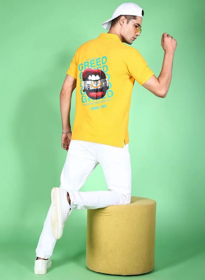 شركة المرآب الهندية Men Slim Fit Graphic Back Printed Polo Collar Tshirt