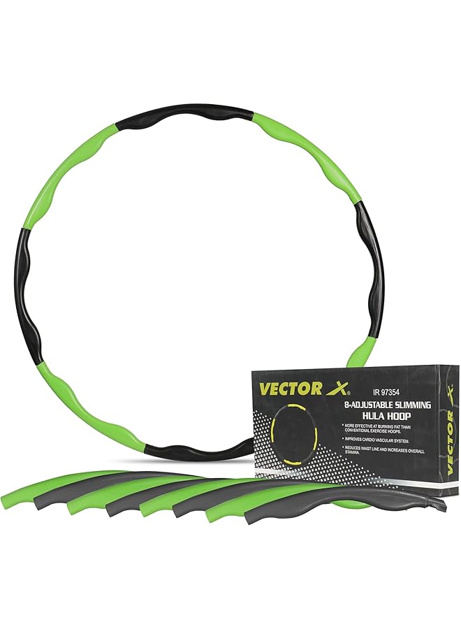 Vector X X Hoola Hoop (Black & Green, Size - L, Diameter -36 Inch) | Material - Plastic | Detachable And Size Adjustable Design | Weighted Hula Hoop | Infinity Hoop | Smart Hula Hoop - Image 1