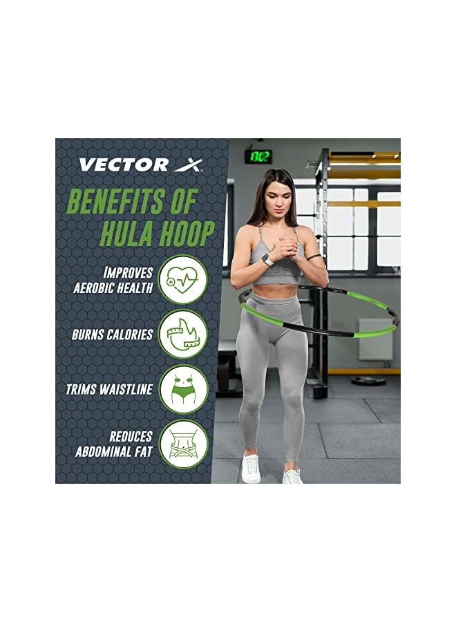 Vector X X Hoola Hoop (Black & Green, Size - L, Diameter -36 Inch) | Material - Plastic | Detachable And Size Adjustable Design | Weighted Hula Hoop | Infinity Hoop | Smart Hula Hoop - Image 2