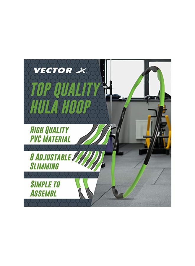 Vector X X Hoola Hoop (Black & Green, Size - L, Diameter -36 Inch) | Material - Plastic | Detachable And Size Adjustable Design | Weighted Hula Hoop | Infinity Hoop | Smart Hula Hoop - Image 3