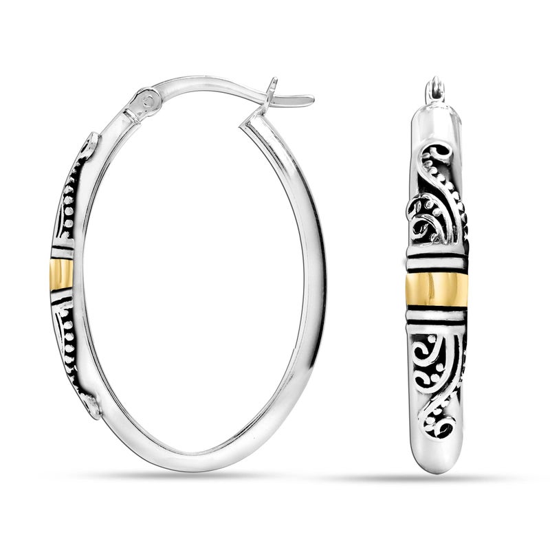 LeCalla 925 Sterling Silver Bali-Style Hoop Earrings Jewelry Lightweight Two-Tone O Shape Antique Bali Hoop Earrings for Women - 30MM - Image 1