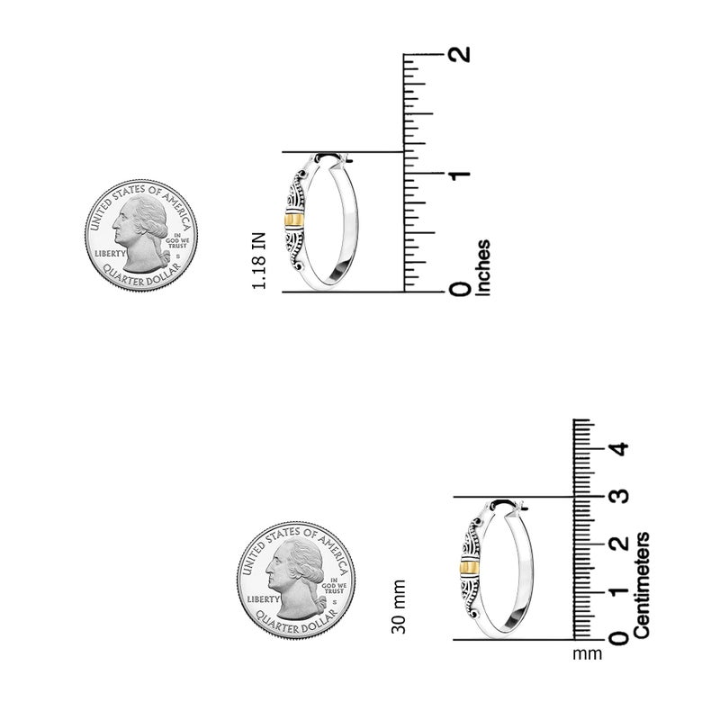 LeCalla 925 Sterling Silver Bali-Style Hoop Earrings Jewelry Lightweight Two-Tone O Shape Antique Bali Hoop Earrings for Women - 30MM - Image 5