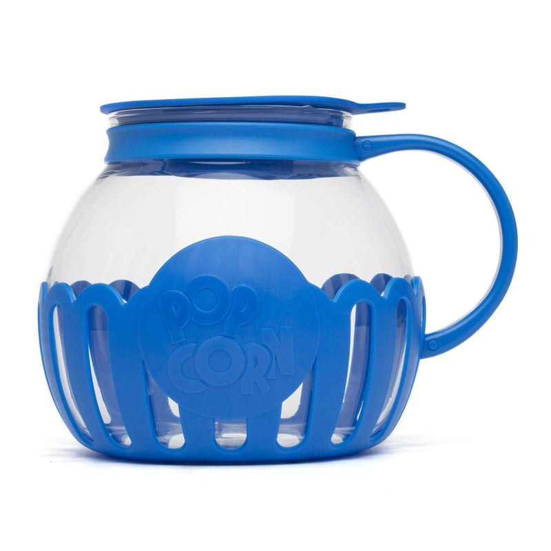 Ecolution Patented MicroPop Microwave Popcorn Popper with Temperature Safe Glass 3in1 Lid Measures Kernels and Melts Butter Made Without BPA Dishwasher Safe 3Quart Blue