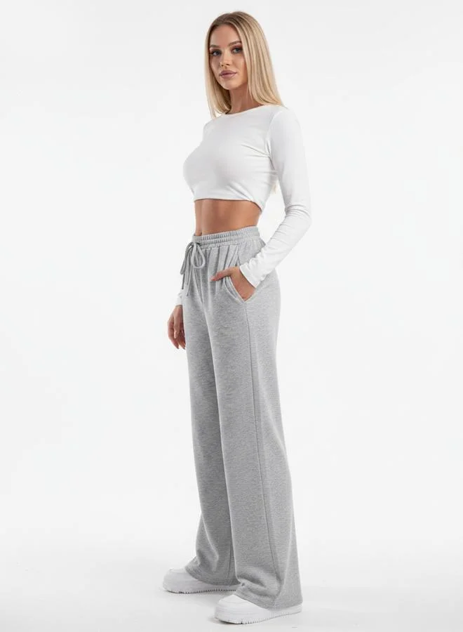 تايك تو Grey  Solid Wide Leg Joggers By Gravt