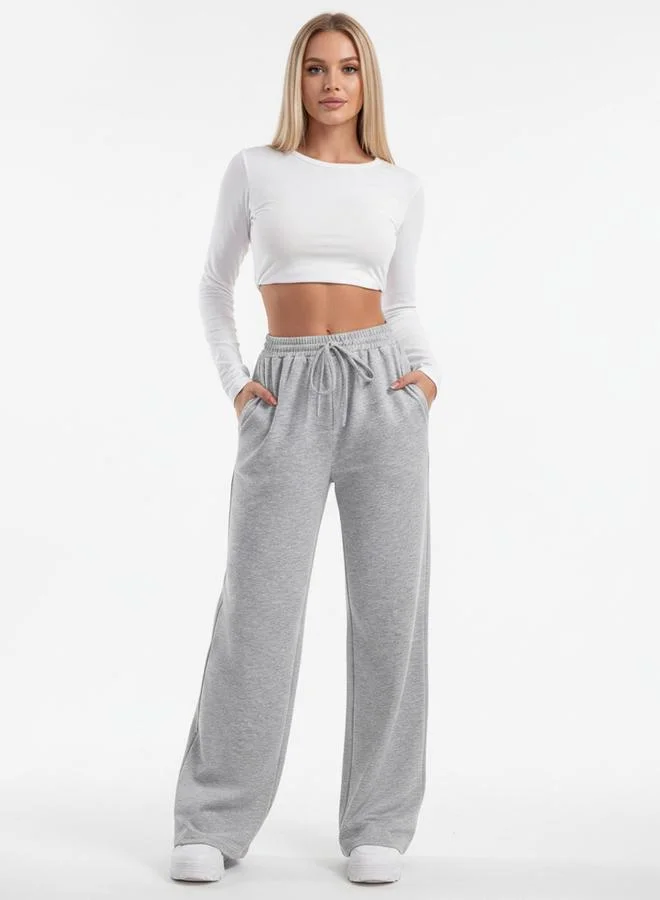 تايك تو Grey  Solid Wide Leg Joggers By Gravt