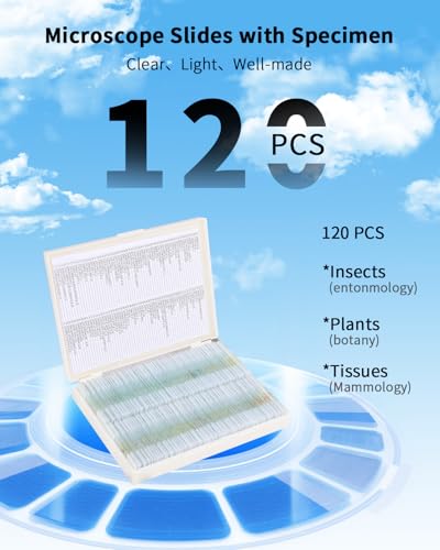 JECONE 120-Pcs Microscope Slides with Specimens,Plant, Animal, Algae,etc,Educational Microscope Slides and Covers for Young Scientists,Perfect for Biology Class and Experiments - Image 2