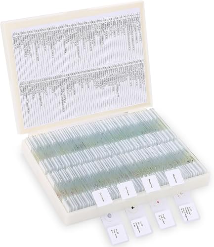 JECONE 120-Pcs Microscope Slides with Specimens,Plant, Animal, Algae,etc,Educational Microscope Slides and Covers for Young Scientists,Perfect for Biology Class and Experiments - Image 1