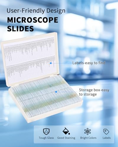 JECONE 120-Pcs Microscope Slides with Specimens,Plant, Animal, Algae,etc,Educational Microscope Slides and Covers for Young Scientists,Perfect for Biology Class and Experiments - Image 3
