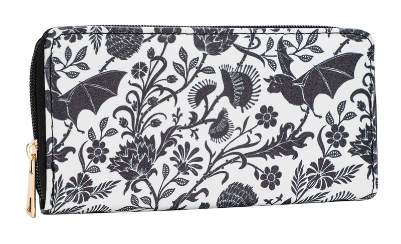Wytidian Skull Wallets for Women, Zip Around Goth Wallet Large Capacity Phone Case Long Purse Credit Card Clutch for Women Ladies Girls (Goth Bat) - Image 1