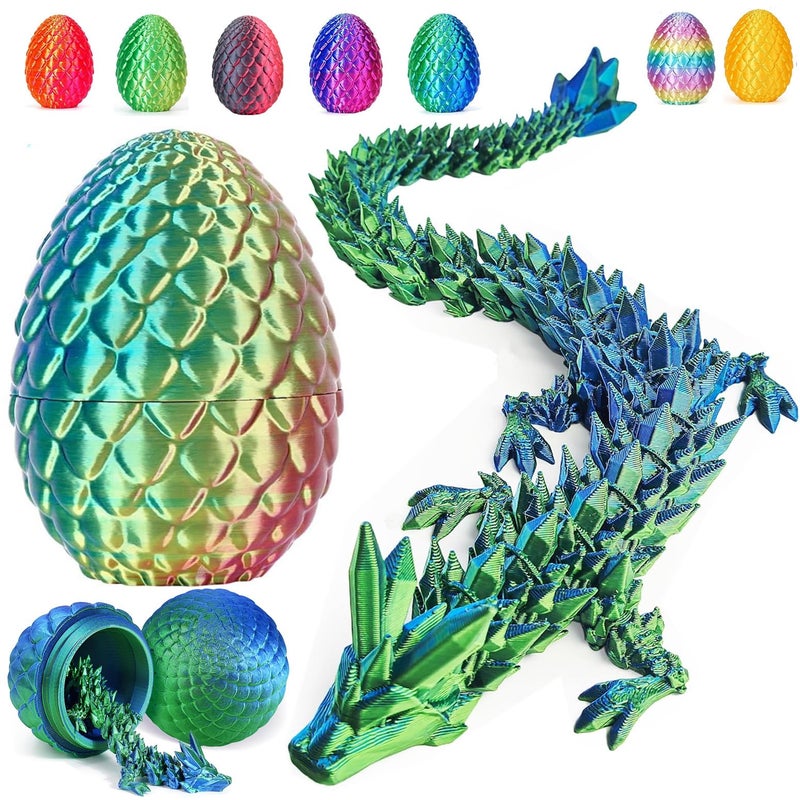 HEFANDAISHU Easter Dragon Eggs with Dragon Inside 12in 3D Printed Dragon Easter EggBasket Essentials StuffersPrefilled Easter Egg Filled with ToyBasket StuffersFidget Toy for Kid boyLaserGreen - Image 3