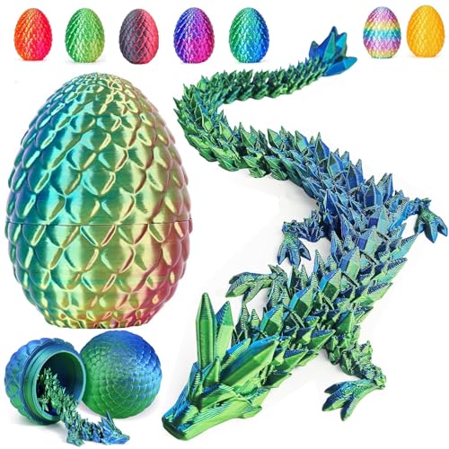 HEFANDAISHU Easter Dragon Eggs with Dragon Inside 12in 3D Printed Dragon Easter EggBasket Essentials StuffersPrefilled Easter Egg Filled with ToyBasket StuffersFidget Toy for Kid boyLaserGreen - Image 1