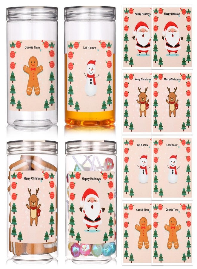 FoldTier 4 Sets Christmas Plastic Candy Jar Clear Cookie Containers with Lids Storage Jar Cookie Tins Snacks Treats Containers for Xmas Home Countertop Kitchen Decorative Winter Party Supply - Image 1