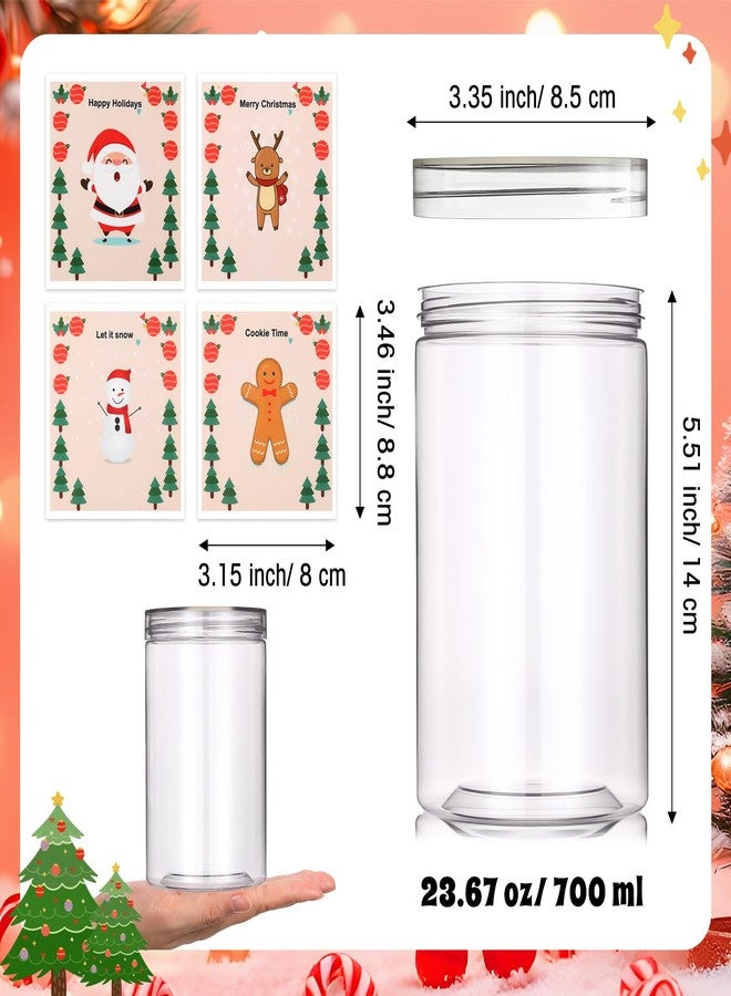 FoldTier 4 Sets Christmas Plastic Candy Jar Clear Cookie Containers with Lids Storage Jar Cookie Tins Snacks Treats Containers for Xmas Home Countertop Kitchen Decorative Winter Party Supply - Image 3
