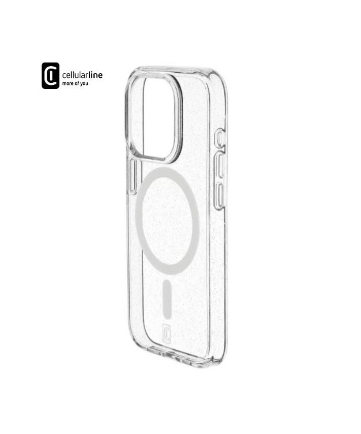 Cellularline Sparkle Mag Case for iPhone 15 Pro, MagSafe Compatible, Transparent Glitter Finish, Shock-Resistant Dual Material Cover – Clear Case - Image 2