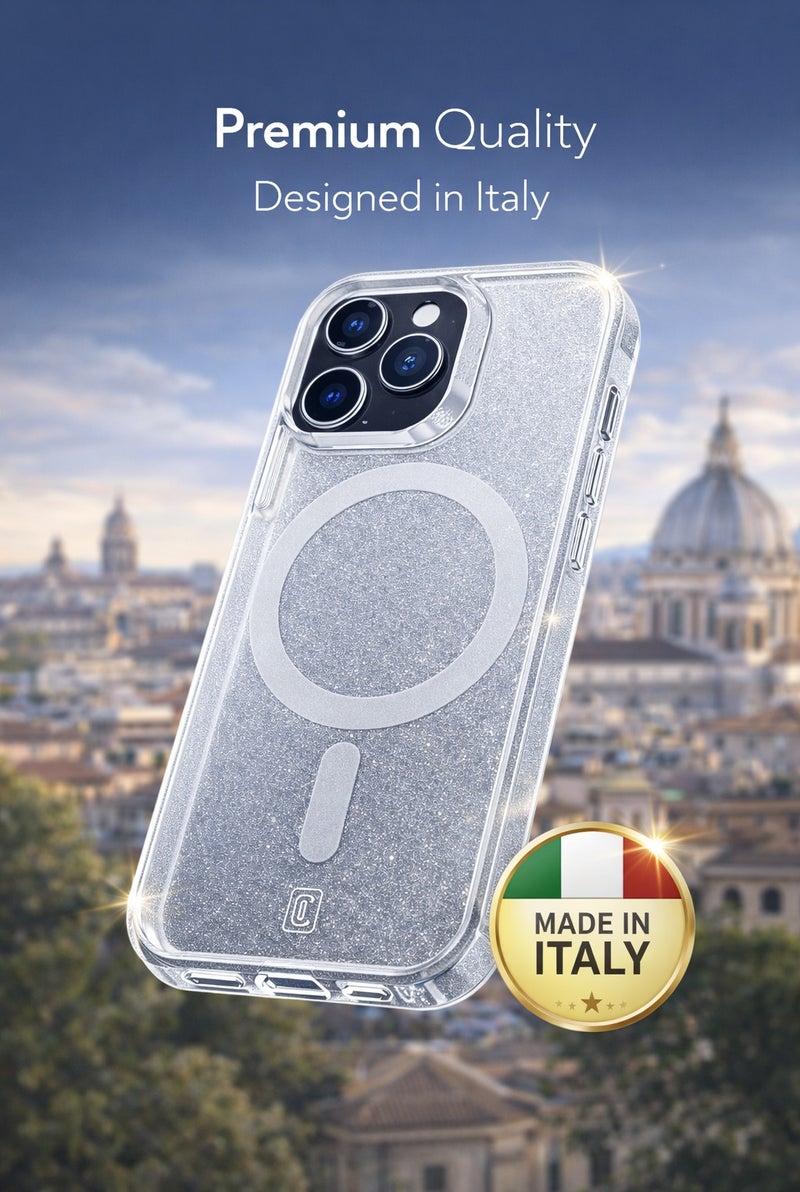 Cellularline Sparkle Mag Case for iPhone 15 Pro, MagSafe Compatible, Transparent Glitter Finish, Shock-Resistant Dual Material Cover – Clear Case - Image 5